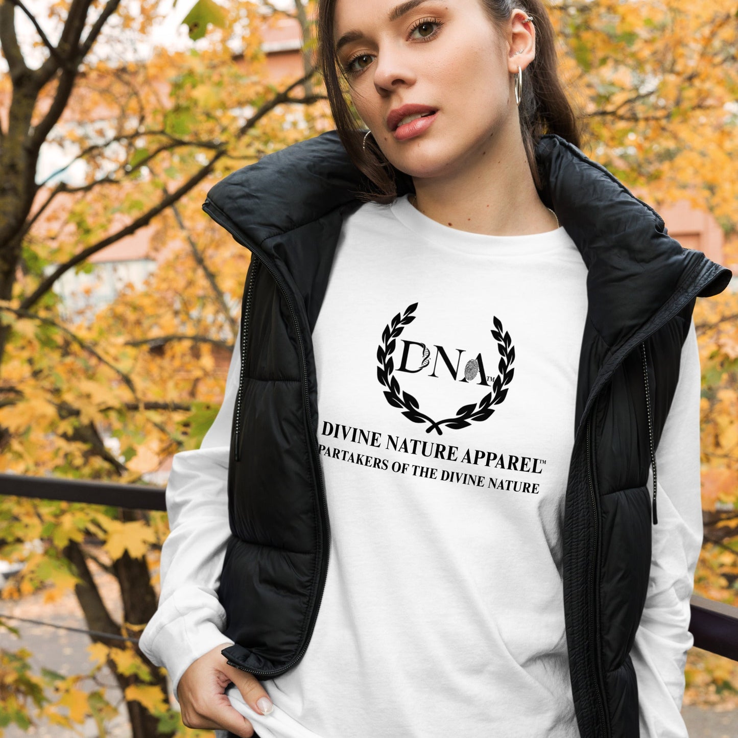 DNA White Cotton Long Sleeve Crew with Black DNA Logo - Unisex - divinenatureapparel