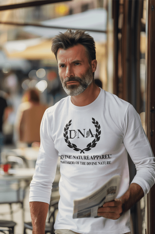 DNA White Cotton Long Sleeve Crew with Black DNA Logo - Unisex - divinenatureapparel