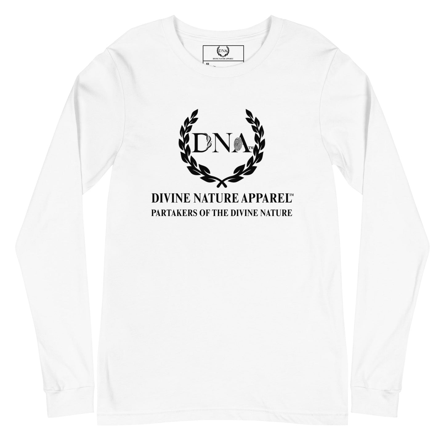 DNA White Cotton Long Sleeve Crew with Black DNA Logo - Unisex - divinenatureapparel