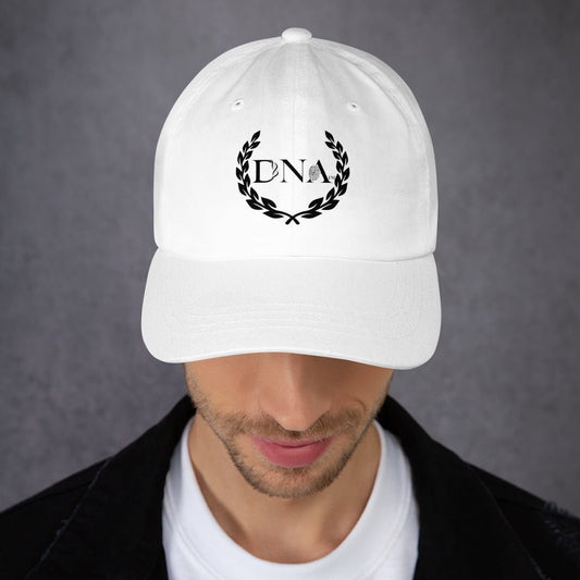 White Dad Hat with Minimalist DNA Logo - Unisex - divinenatureapparel