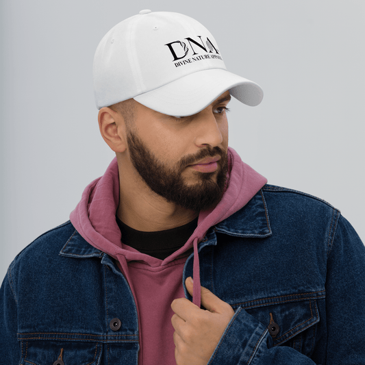 White DNA Dad Hat with Black DNA Only Logo - Unisex - divinenatureapparel