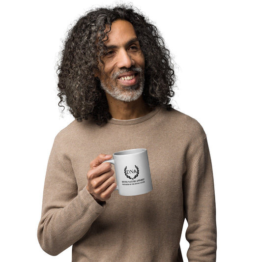 20oz White glossy mug 2 - sided DNA Full Black Logo - divinenatureapparel