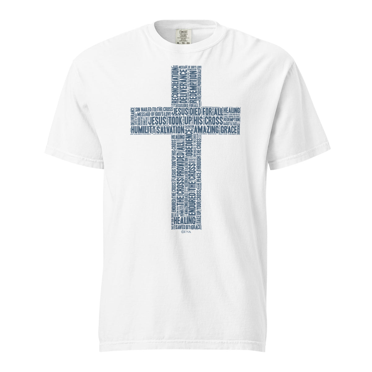 Cross in Indigo Blue on Premium White T-Shirt - Unisex - divinenatureapparel