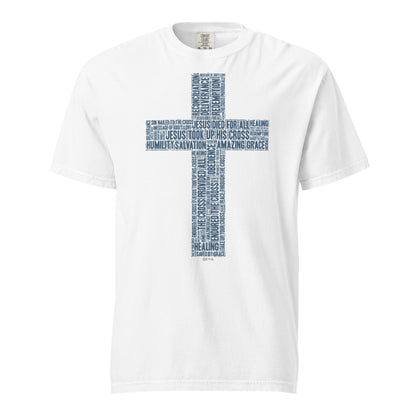 Cross in Indigo Blue on Premium White T-Shirt - Unisex - divinenatureapparel