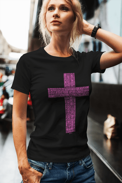Cross in Pink on Premium Black T-Shirt - Unisex - divinenatureapparel