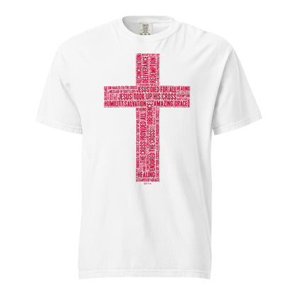 Cross in Ruby Red on Premium White T-Shirt - Unisex - divinenatureapparel