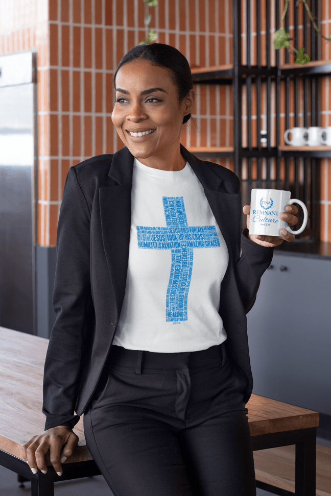 Cross in TruBlu on Premium White T-Shirt - Unisex - divinenatureapparel