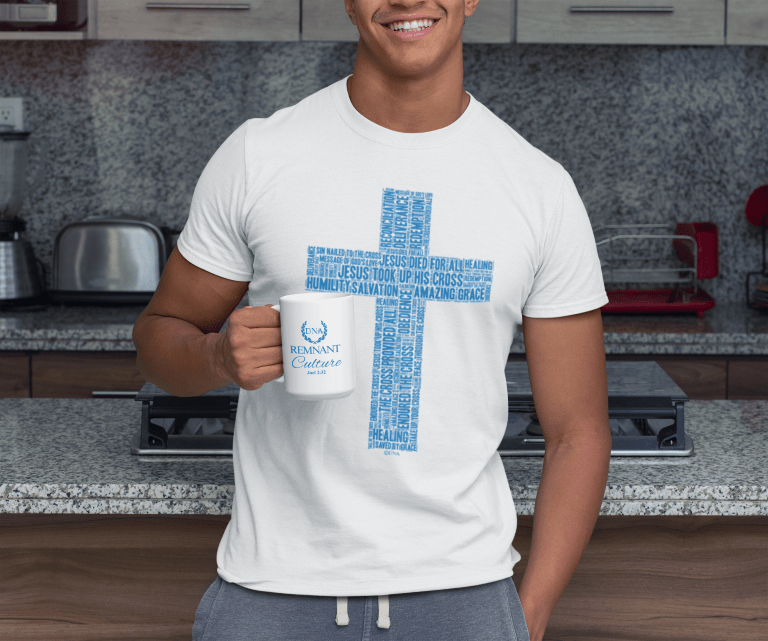 Cross in TruBlu on Premium White T-Shirt - Unisex - divinenatureapparel