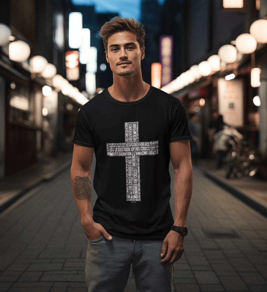 Cross in White on Premium Black T-Shirt - Unisex - divinenatureapparel