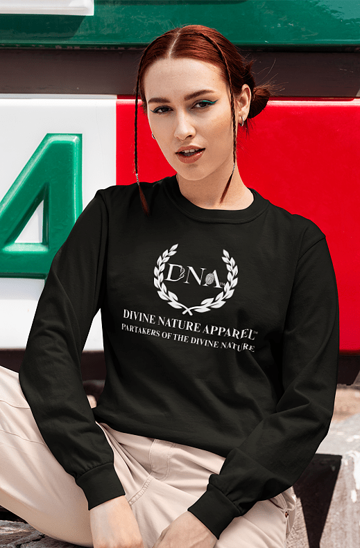 DNA Cotton Long Sleeve Unisex Crew with White DNA Logo - divinenatureapparel