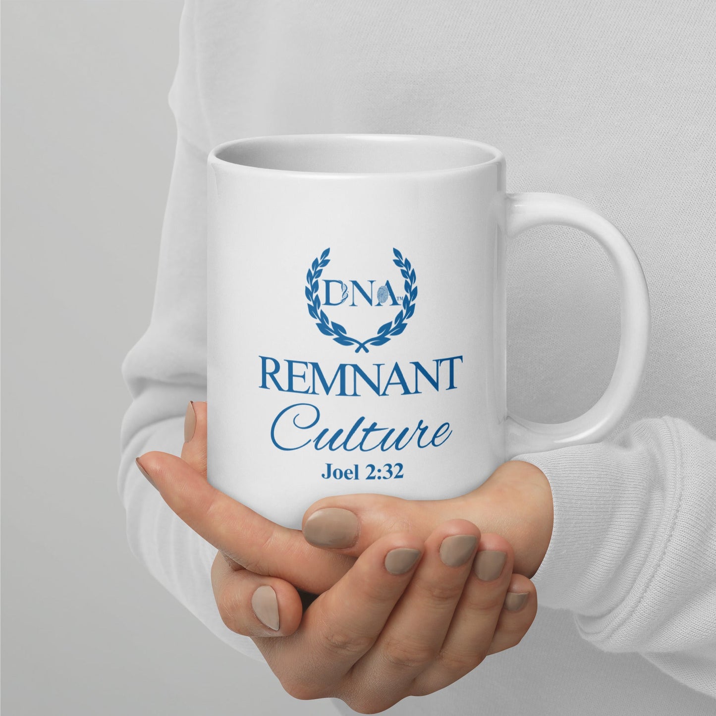 DNA Remnant Culture White Glossy 20 oz Mug - 2 - sided Script Logo - divinenatureapparel