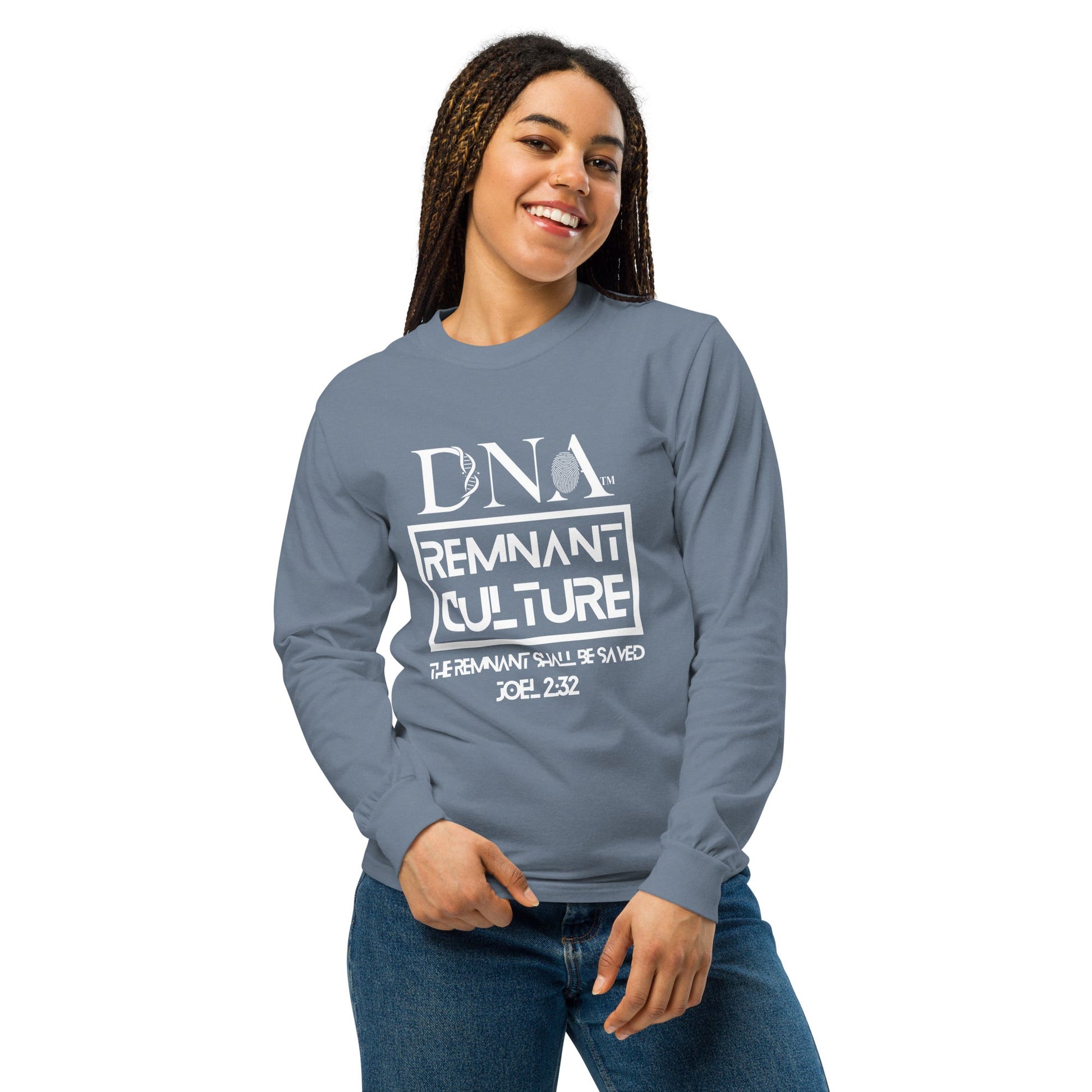 DNA Remnant Long - Sleeve T-Shirt in Black and Blue Jean Grey - divinenatureapparel
