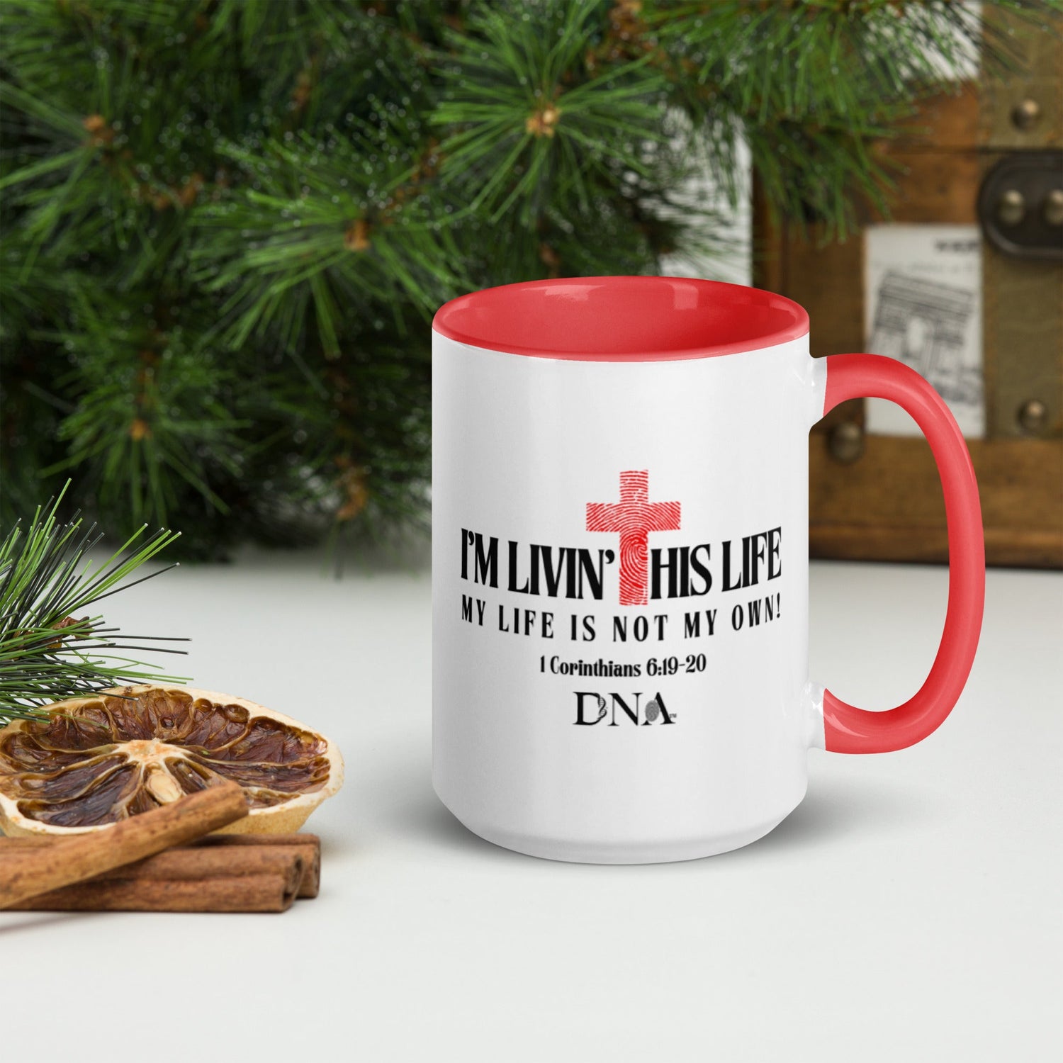 I'M LIVIN' THIS LIFE White and Red 15oz Mug - divinenatureapparel