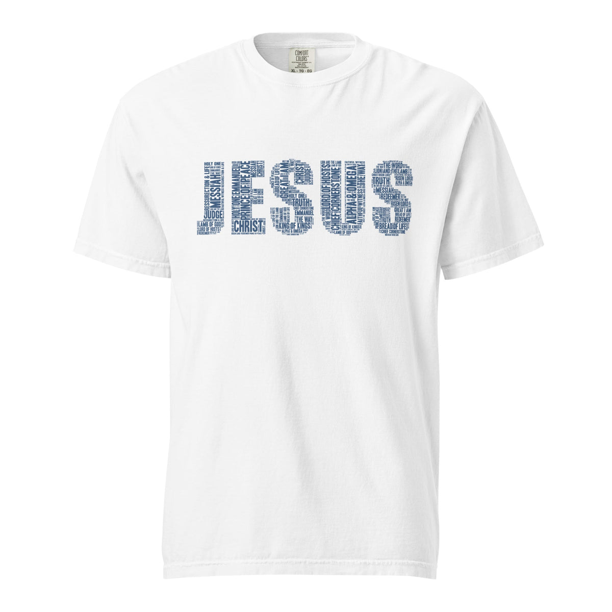 Jesus Indigo Blue on Premium White T-shirt - Unisex - divinenatureapparel