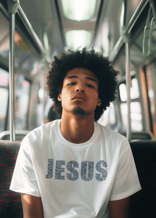 Jesus Indigo Blue on Premium White T-shirt - Unisex - divinenatureapparel