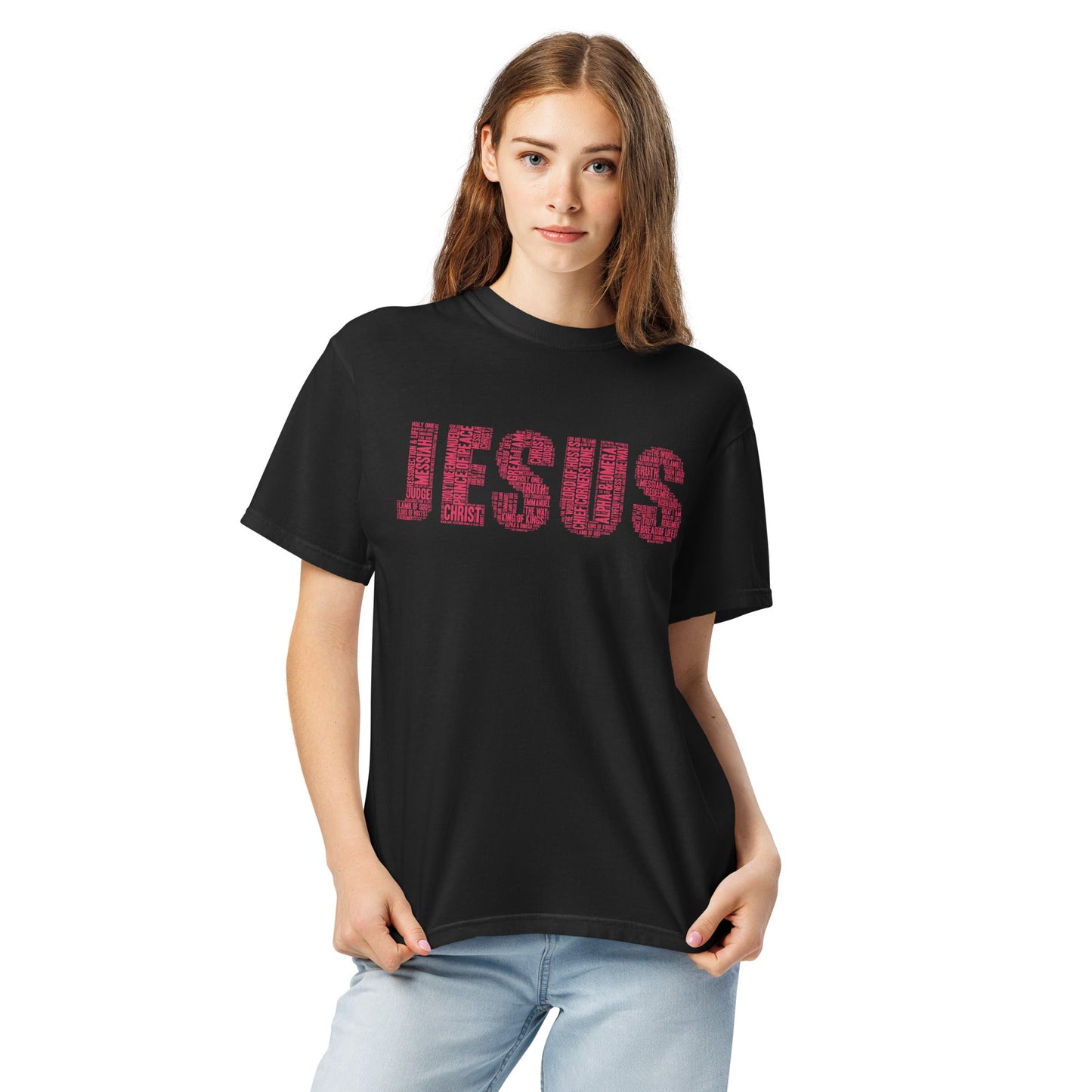 Jesus Ruby Red on Premium Black T-shirt - Unisex - divinenatureapparel