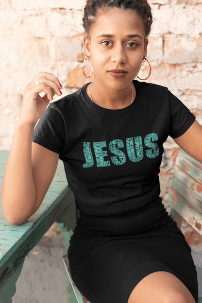 Jesus Tiffany Blue on Premium Black T-shirt - Unisex - divinenatureapparel