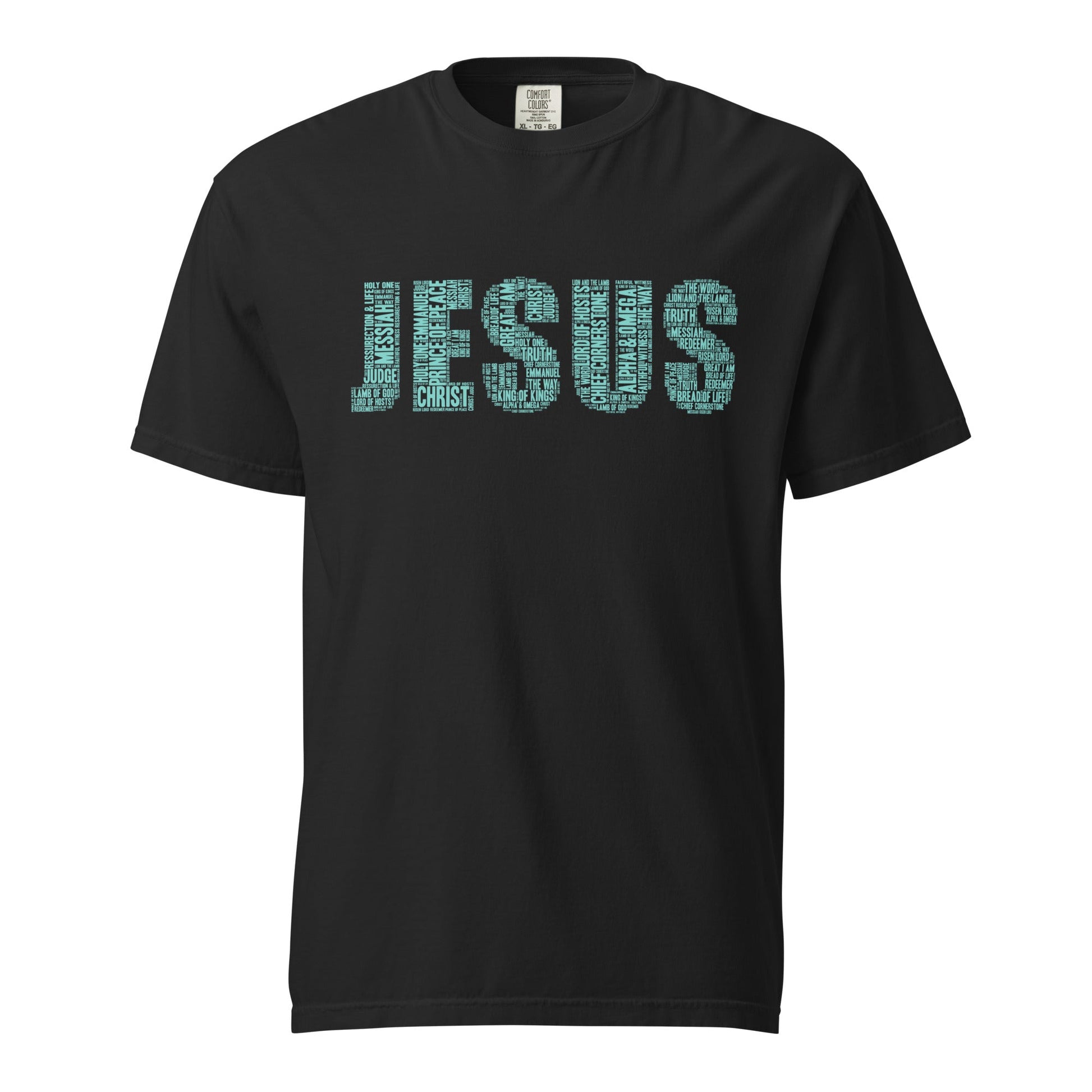 Jesus Tiffany Blue on Premium Black T-shirt - Unisex - divinenatureapparel