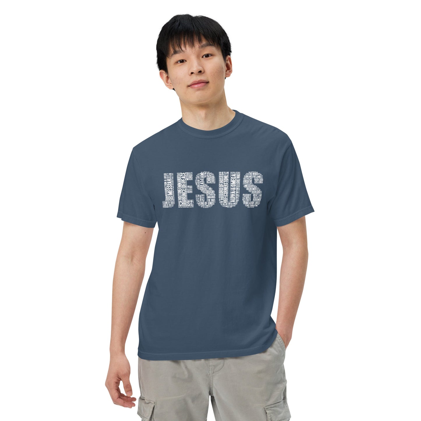 Jesus White on Premium Black/Midnight Blue T-shirt - Unisex - divinenatureapparel
