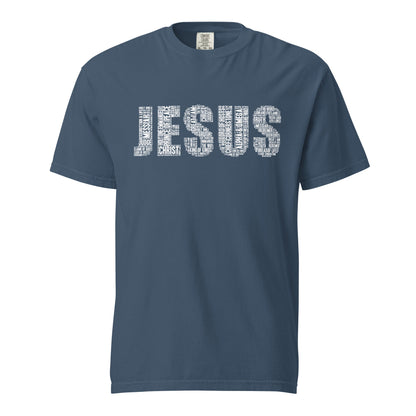 Jesus White on Premium Black/Midnight Blue T-shirt - Unisex - divinenatureapparel